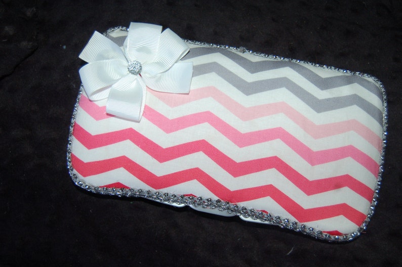 Custom Pink gray chevron girls baby travel wipe case GET it PERSONALIZED add a bow or a name