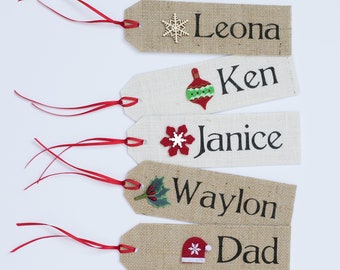 Burlap Christmas Stocking NAME TAG Stocking Nom personnalisé Rustic Country Shabby vintage Theme •Fabriqué sur commande• Cadeau de Noël