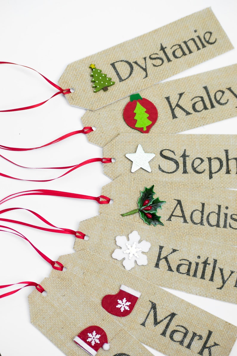 Burlap Christmas Stocking NAME TAG Stocking Personalized Name Etsy