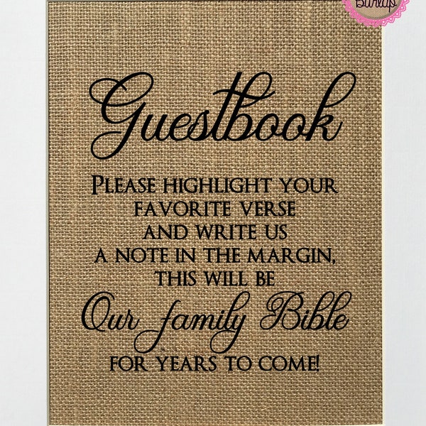 UNFRAMED Guestbook si prega di evidenziare il tuo versetto preferito / tela stampa segno 8x10 / rustico Shabby Chic Vintage Wedding Guestbook Bibbia versetto