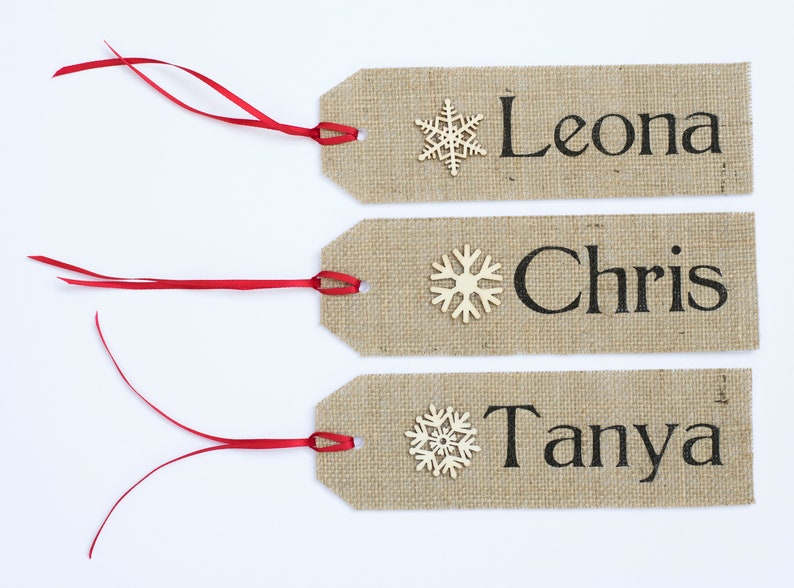 Burlap Christmas Stocking NAME TAG Stocking Personalized Name Rustic Country Shabby Vintage Theme Made to Order Christmas Gift image 3