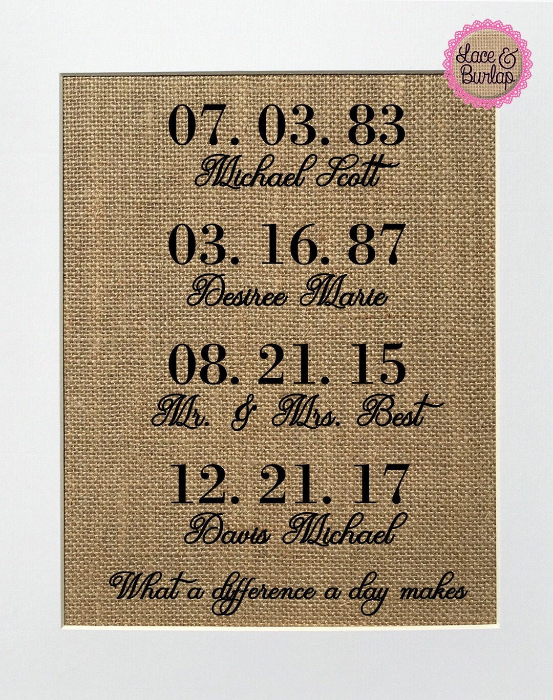 UNFRAMED What A Difference A Day Makes / Burlap Print Sign Etsy UK