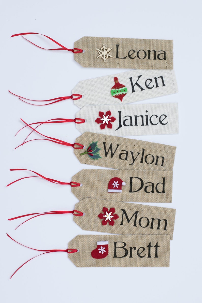 Burlap Christmas Stocking NAME TAG Stocking Personalized Name Rustic Country Shabby Vintage Theme Made to Order Christmas Gift image 1