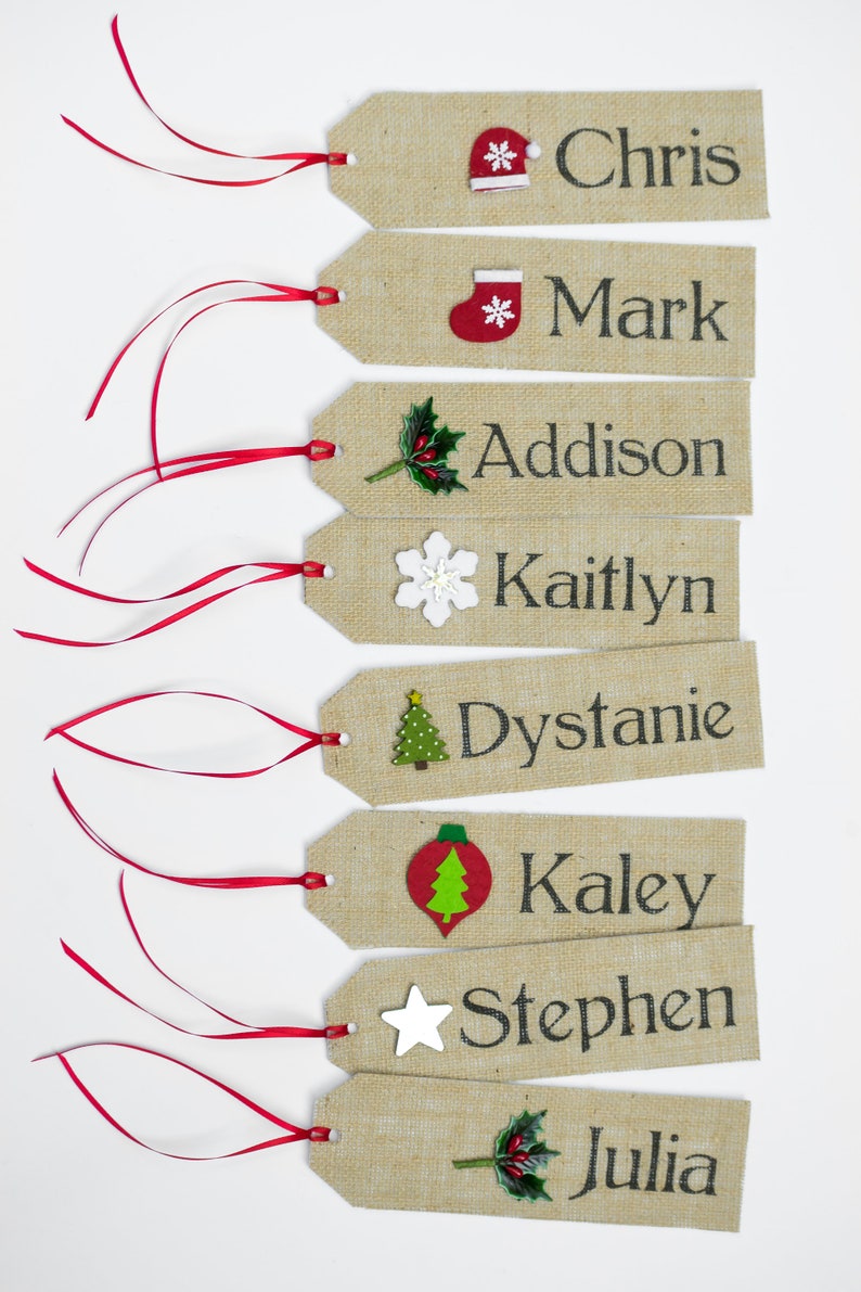 Burlap Christmas Stocking NAME TAG Stocking Personalized Name | Etsy