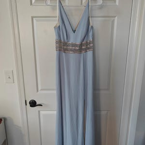 xscape light blue dress Xscape Women's Satin Tie Neck Gown, Black, 12