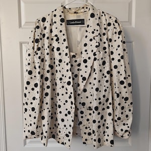 Rare Vintage 80s Designer Louis Féraud 100% Silk Polka Dot Blazer/Tank Set - Size 12