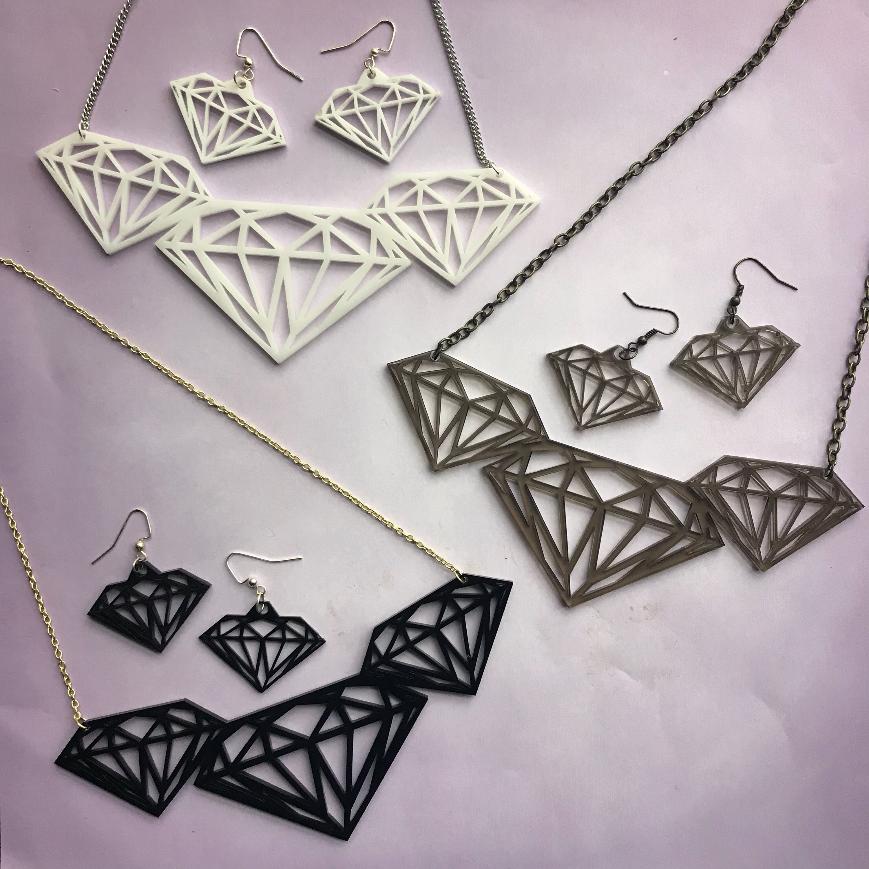 Diamond Lasercut Jewelry Set Etsy UK