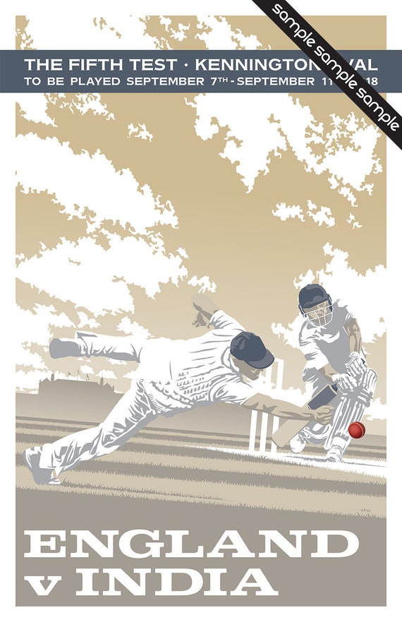 Vintage Cricket Poster Pastiche 2018 The Fifth Test Etsy