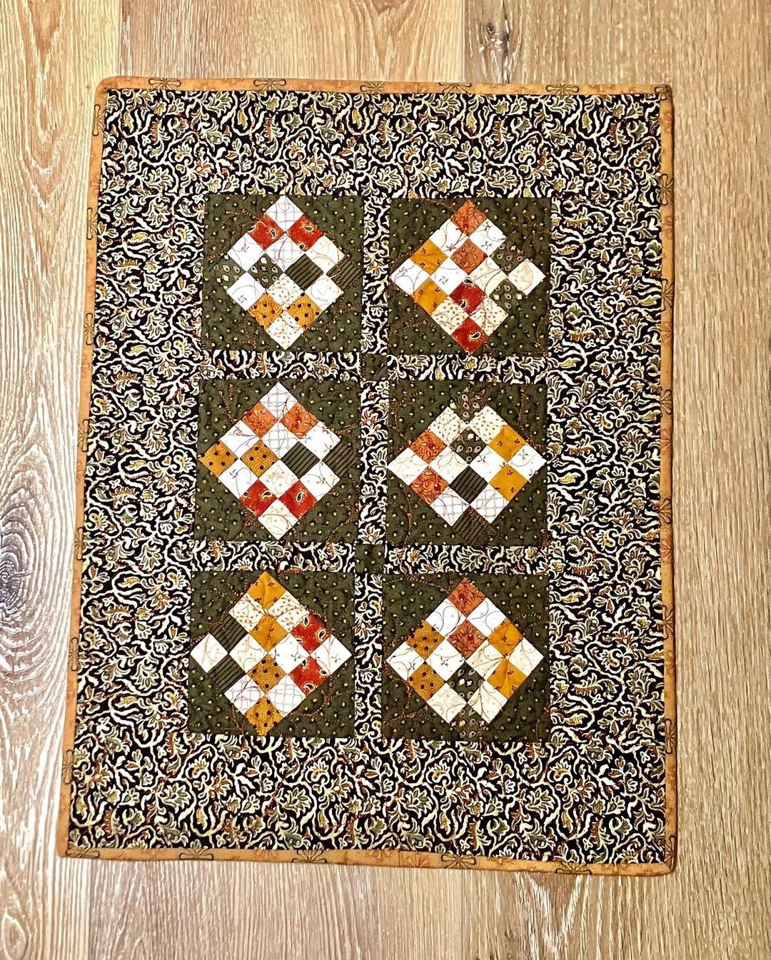 Green, Rust and Gold Squares in a Square Mini Quilt 15