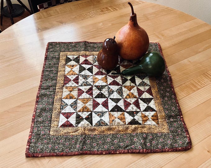 Gold, Green and Rust Hourglass Handmade Mini Quilt 17