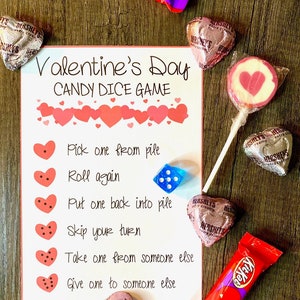 PRINTABLE Valentine's Day Candy Dice Game | Valentines Party Games for Kids | Kids Games | Fun Activity | Classroom Game | Adult Candy Game