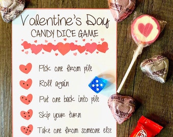 PRINTABLE Valentine's Day Candy Dice Game | Valentines Party Games for Kids | Kids Games | Fun Activity | Classroom Game | Adult Candy Game