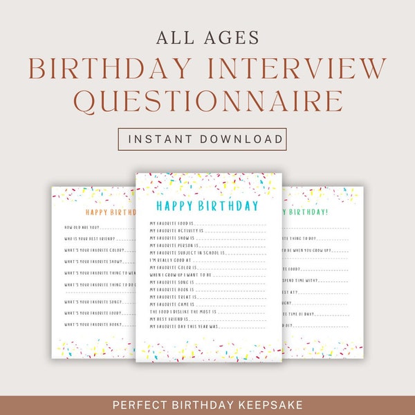 Keepsake Birthday Interview For Child| Personalized Daughter Son | Custom 18th Bday Gift | Parent Memory Questionnaires | All Ages