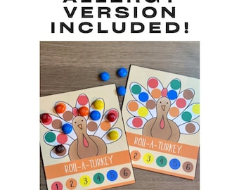 Roll A Turkey Thanksgiving Game: Printable Kids Activity (Allergy Free Option)