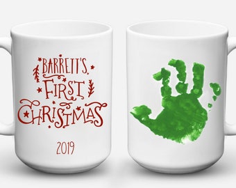 Baby's First Christmas Handprint Mug | Daddy And Grandpa Gift | Art | Keepsake | Personalized | Custom
