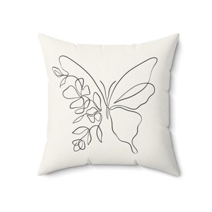Floral Butterfly Line Art Pillow | Elegant Relaxing Feel Bedroom Bedding | Trending Home Decor | Bed Linens | Soft Sophisticated | Aesthetic