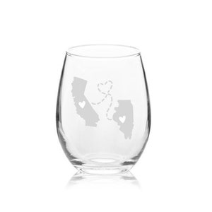 ENGRAVED Two State Wine Glass | Long Distance Wine Glass | Best Friends | Relationship | New Home | Mom And Dad | Personalized Dad GIft