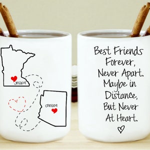 Set of 2 - Best Friends Forever Never Apart BFF Long Distance Gift For Friend - Personalized Moving, Together Forever Friendship Mug
