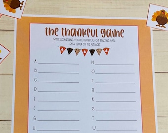 Thanksgiving Alphabet Game: Thankful Word Card (Printable PDF)