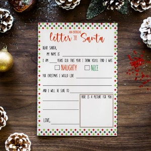 Letter to Santa Page | Printable Dear Santa Letter | Christmas Wish List | Christmas Kids Activity | Wishlist Template | Holiday Fun | Xmas