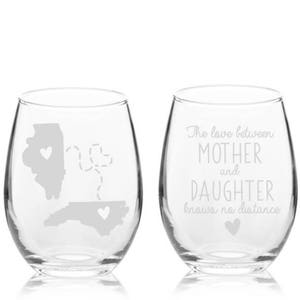 ENGRAVED The Love Between Mother And Daughter Knows No Distance Stemless Wine Glass | Mother's Day Gift | For Mom Birthday | Going Away