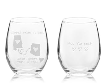 Engraved Stemless Wine Glass: Long Distance Gift
