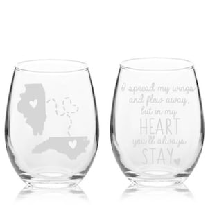 I Spread My Wings And Flew Away But In My Heart You&#39;ll Always Stay Stemless Wine Glass - Long Distance Mother, Moving Away Gift Mother&#39;s Day