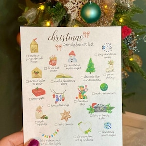 Paquete de lista de actividades familiares para Navidad con actividades imprimibles. / Adviento de Navidad / Cuenta regresiva para Navidad / Navidad / Lista de Papá Noel / Diversión