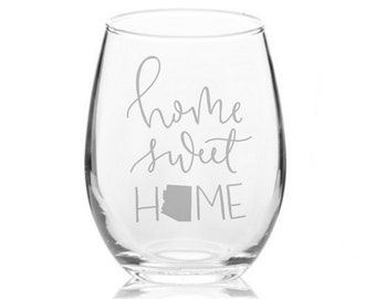 Home Sweet Home Wine Glass | Housewarming Gift | New Home Gift | Wedding Gift | House | Quote | Welcome Home | Farmhouse Decor | Calligraphy