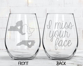 ENGRAVED I Miss Your Face | Long Distance Best Friend Gift | Two State Glass | Custom Holiday | Personalized Christmas Present | Friendship