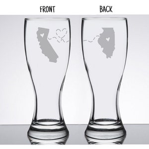 Long Distance Etched Pilsner Glass: Custom State to State Beer Mug