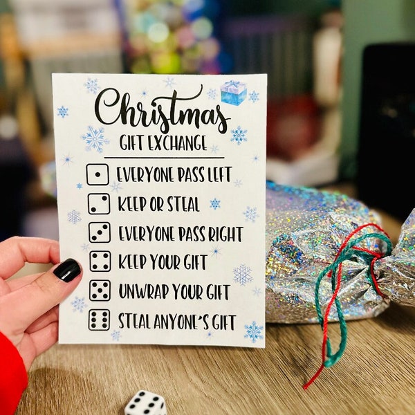 Christmas Party Gift Exchange Dice Game | Instant Reusable Holiday Printable | Amusing Yankee Swap | White Elephant Card | Family Group