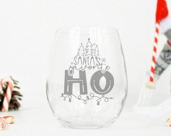 ENGRAVED Santa's Favorite Ho | Merry Christmas Wine Glass | Funny Cup | Matching Best Friends | Cute  Christmas Party | Family Winter