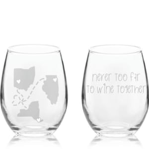 ENGRAVED Never Too Far To Wine Together Stemless Wine Glass