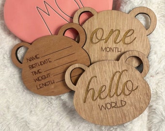 ENGRAVED Adorable Bear-Shaped Baby Monthly Milestone Markers | Capture Every Paw-some Moment | Photo Shoot Props | Cherished Moments Gift