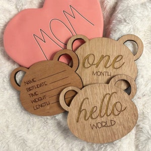 Adorables marcadores de hitos mensuales para bebés con forma de oso grabados / Captura cada momento maravilloso / Accesorios para sesiones de fotos / Regalo de momentos preciados