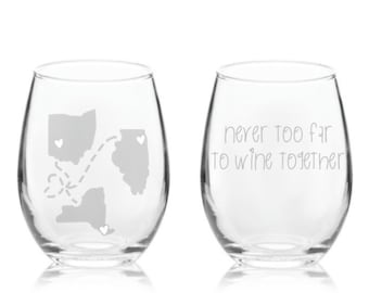 ENGRAVED Never Too Far To Wine Together Stemless Wine Glass