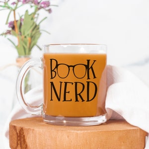 Book Nerd Glass Coffee Mug | Reading Lover Gift For Reader | Iced Coffee Cup | Bookish Things | Library | Librarian Bookworm | Professor