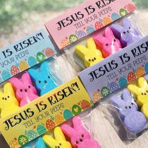 Jesus Is Risen Tell Your Peeps Goodie Treat Bag Topper Tags Printable Instant Digital Download PDF File image 3