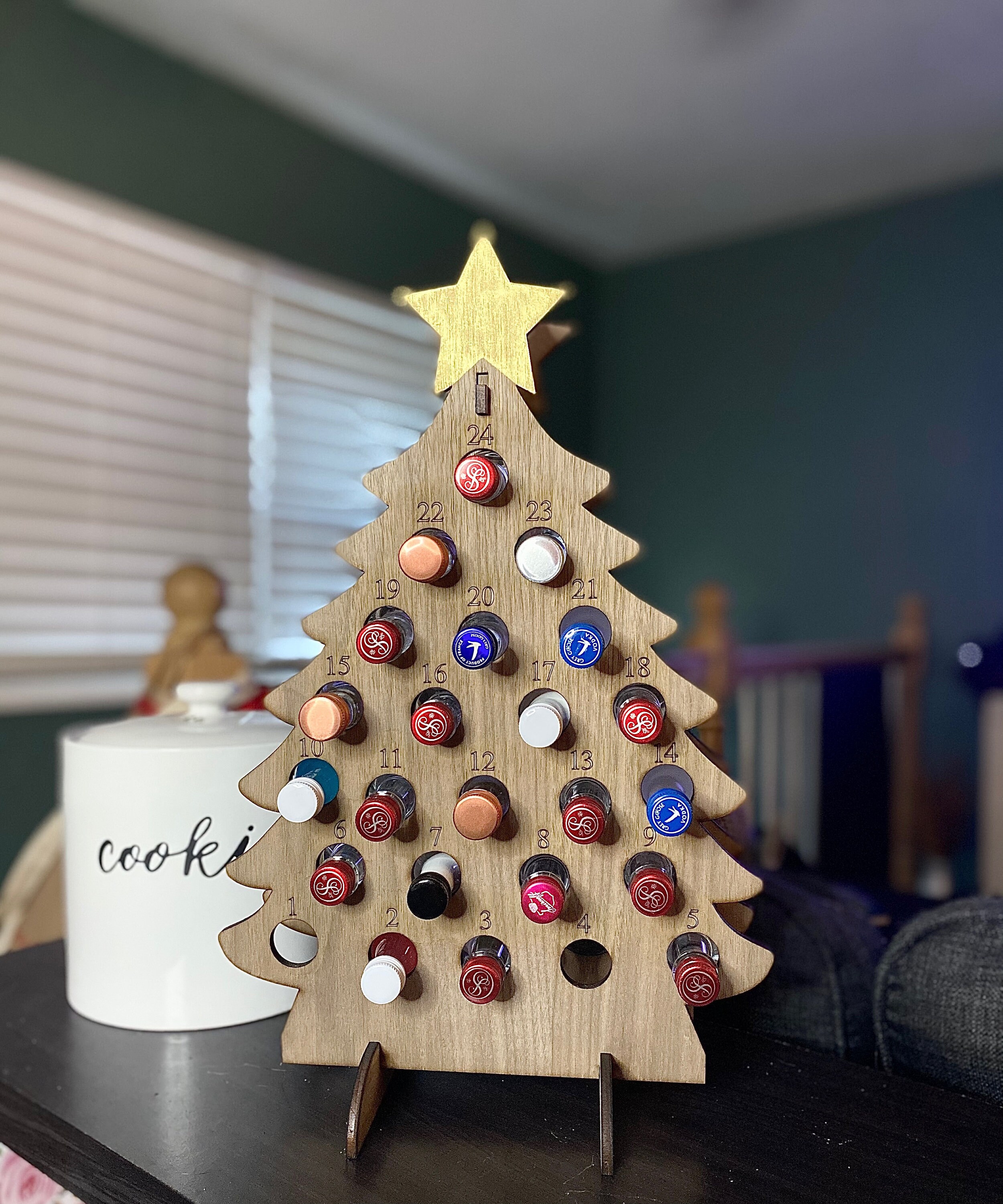 Porte-bouteilles De Noël En Bois - Calendrier De L'Avent Pour Mini Vins, Forme Sapin Ou Ronde, à Personnaliser