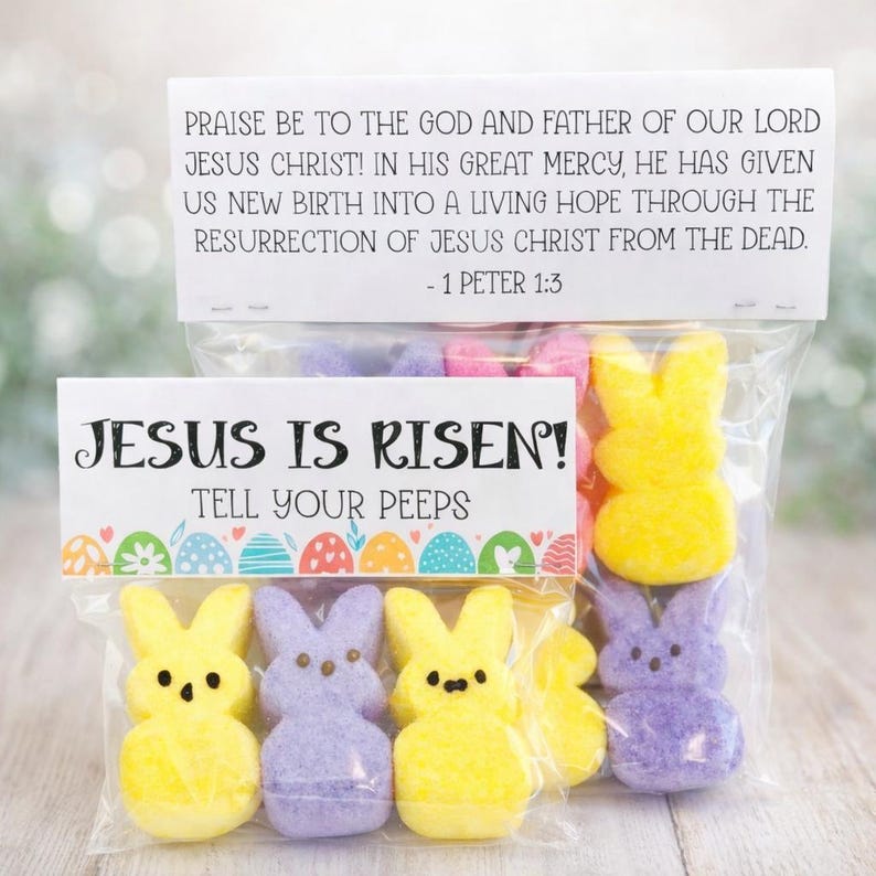 Jesus Is Risen Tell Your Peeps Goodie Treat Bag Topper Tags Printable Instant Digital Download PDF File image 1