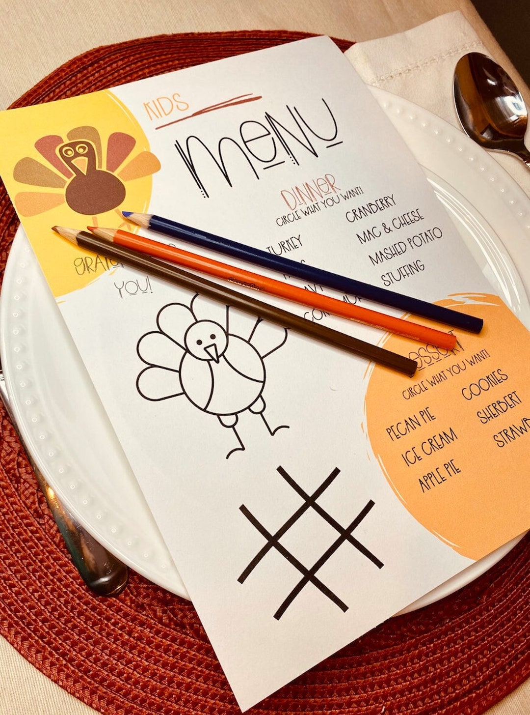 Thanksgiving Kids Menu Card Template | Printable Friendsgiving Dinner ...
