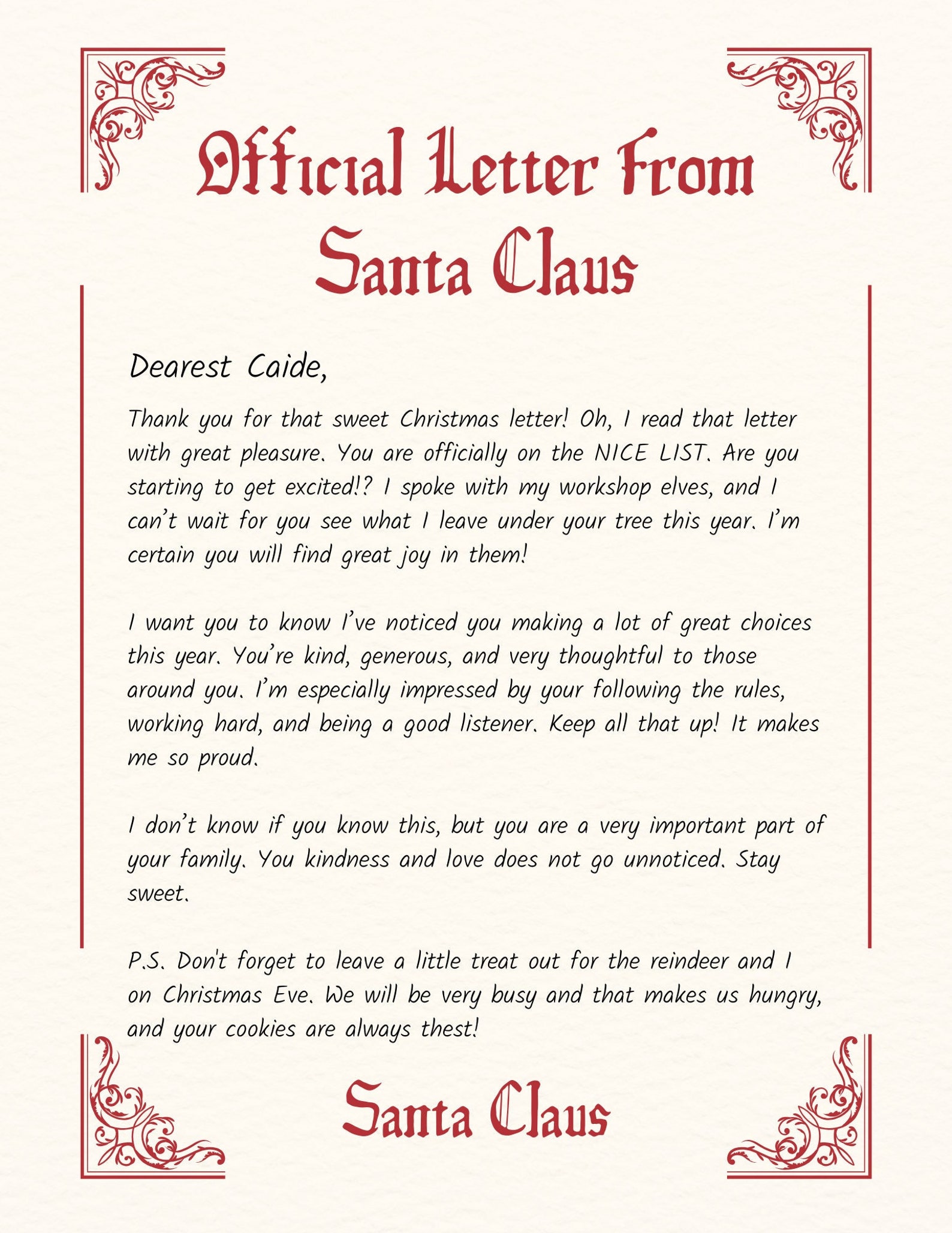 Editable Personalized From Santa Letter Template Christmas - Etsy