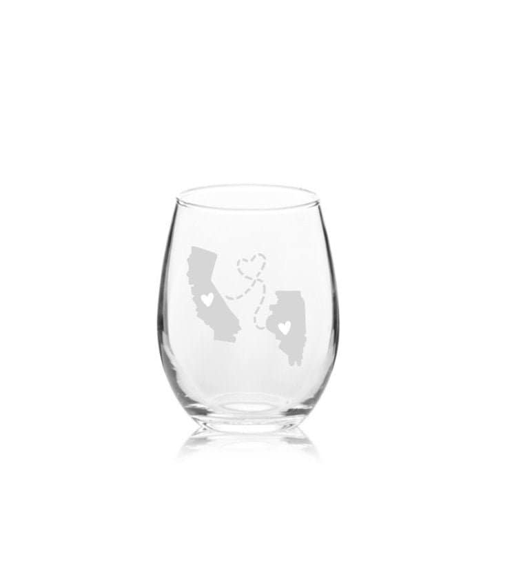 ENGRAVED Two State Wine Glass | Long Distance Wine Glass | Best Friends | Relationship | New Home | Mom And Dad | Personalized Dad GIft