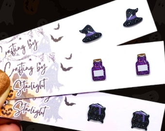 Holographic Witch Earrings | Cauldron & Potion Magic | Hypoallergenic Studs