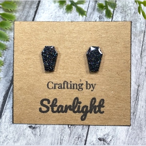 Coffin Stud Earrings - Halloween Earrings - Holographic Earrings - Novelty Earrings