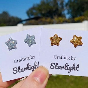 Holographic Star Stud Earrings | Resin & Glitter Studs | Sensitive Ear Friendly | Space Theme Earrings