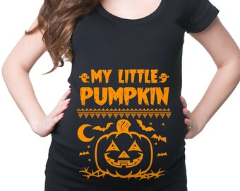 Halloween Maternity Costume T-Shirt Funny My Little Pumpkin Scary Pregnancy Halloween Costume Tee Shirt