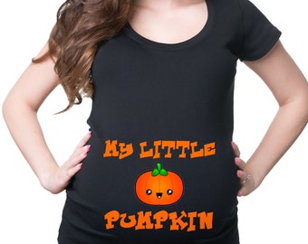 Halloween Costume Maternity T-Shirt Funny Halloween Little Pumpkin Pregnancy Top Tee Shirt