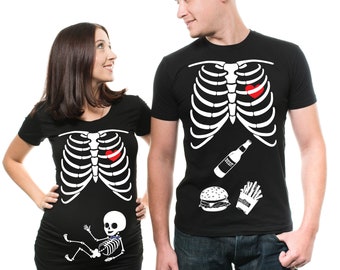 Skeleton Couple Baby Boy Matching Pregnancy T-Shirt Funny Halloween Apparel Cool Tee Shirts